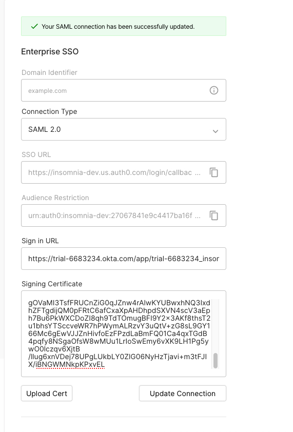 insomnia enterprise sso create success