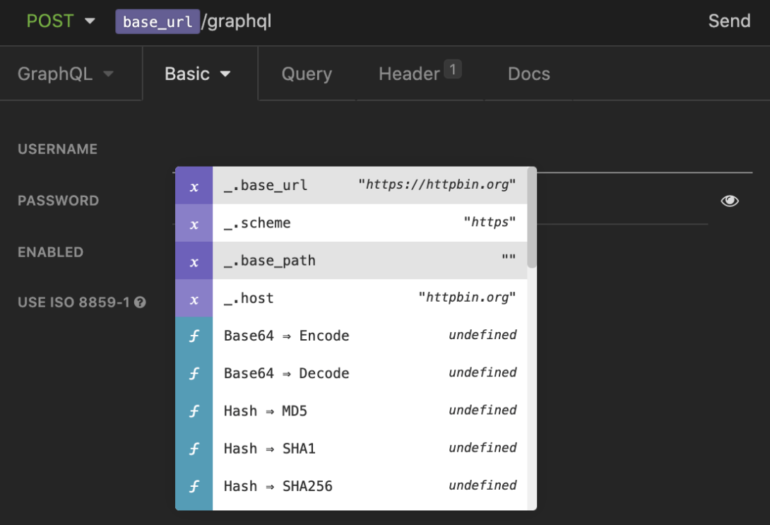 After you have set environment variables, you can access the variables via autocomplete dropdown menu.